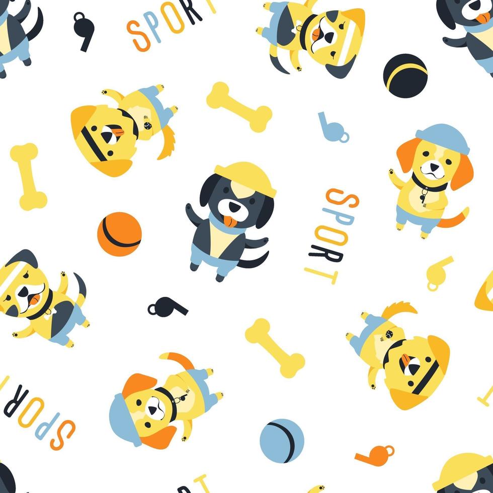 Seamless pattern of cute dogs of different breeds vector