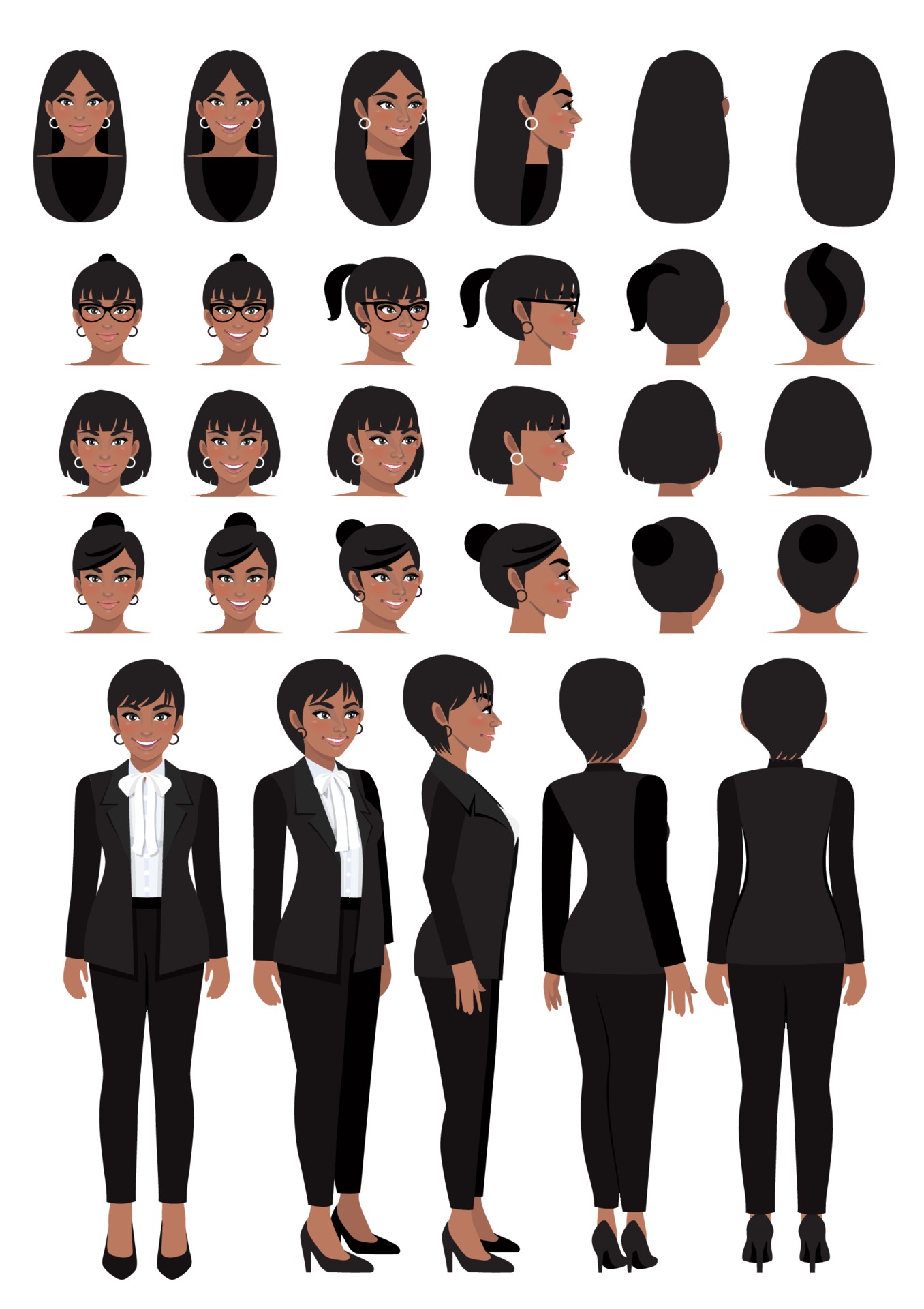 African American businesswoman cartoon character in black smart suit and different hairstyle for animation design vector collection 2218412 Vector Art at Vecteezy African American businesswoman cartoon character in black smart suit and different hairstyle for animation design vector collection 2218412 Vector Art at Vecteezy