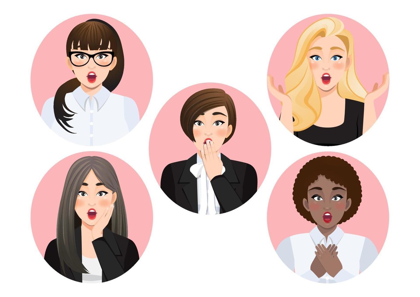 Set of surprised diverse businesswomen vector