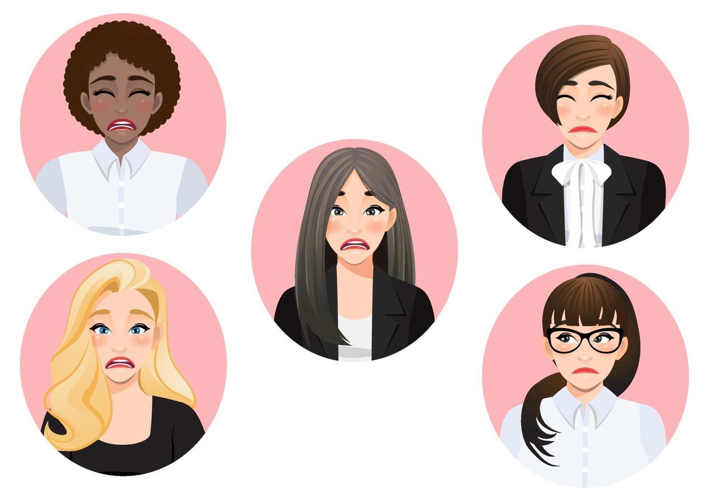 Set of sad mood diverse businesswomen vector