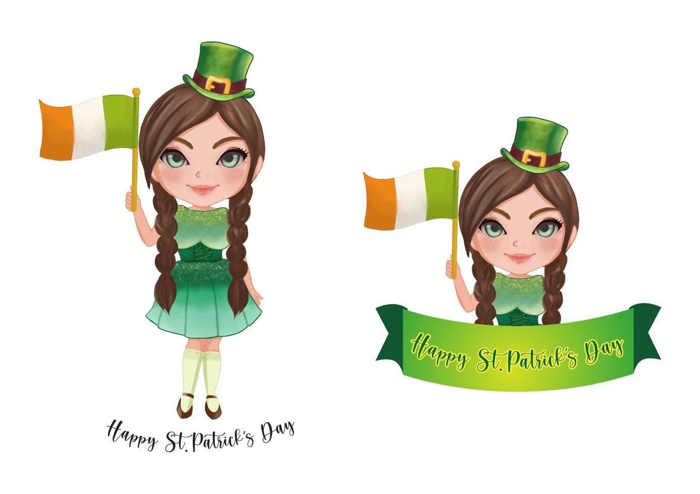 conjunto de niña de san patricio con traje irlandés vector