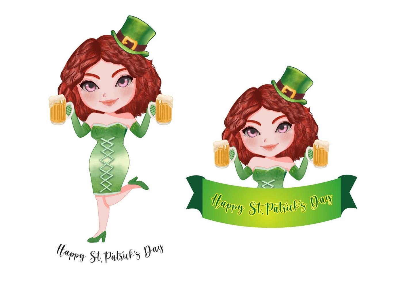 conjunto de niña de san patricio con traje irlandés vector