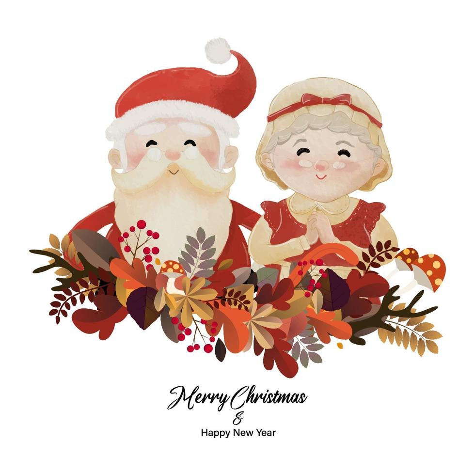Merry Christmas and Happy New Year with Santa Claus and his wife Mrs Claus vector