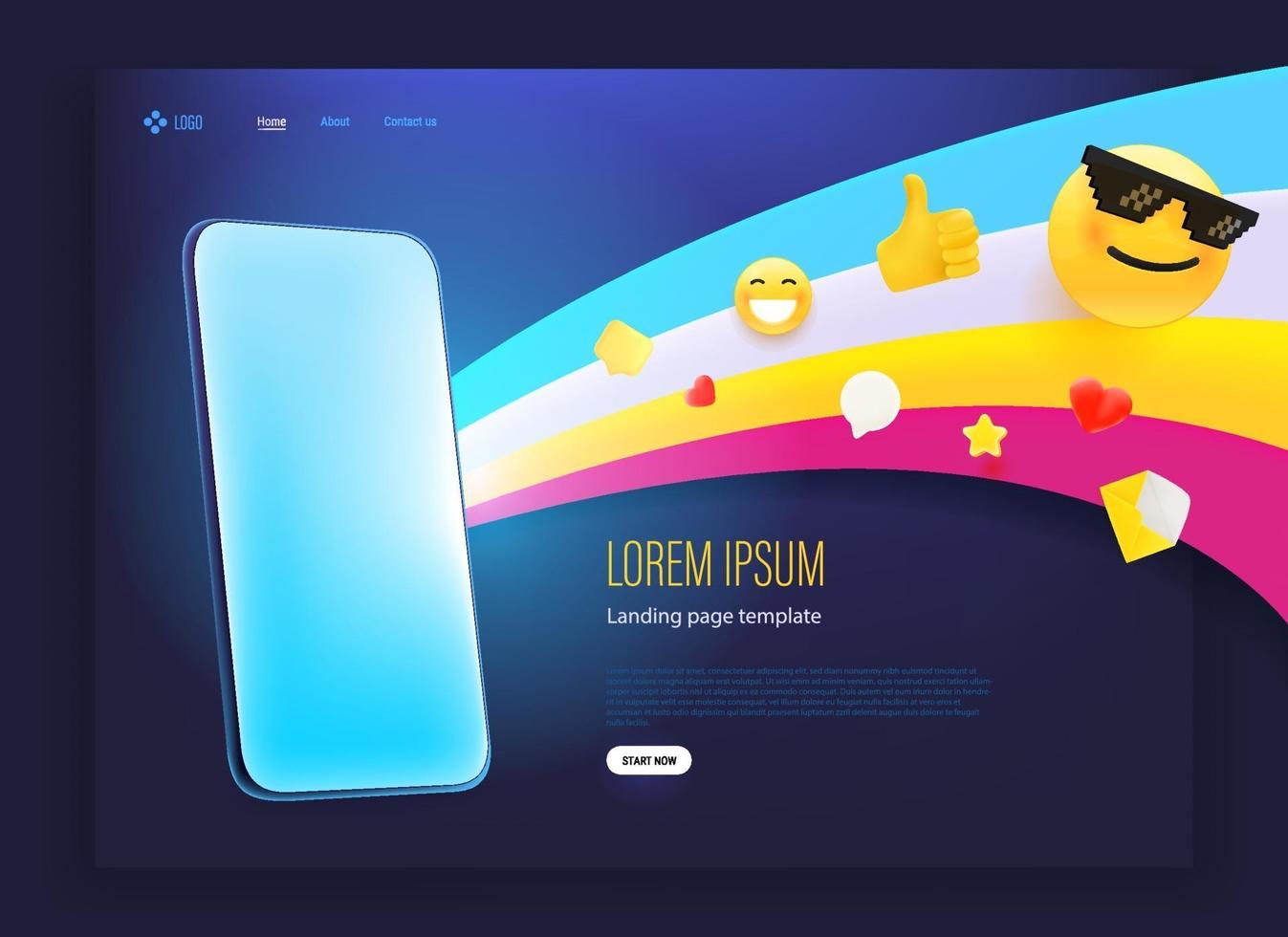 landing page with modern smartphone and web emoji vector