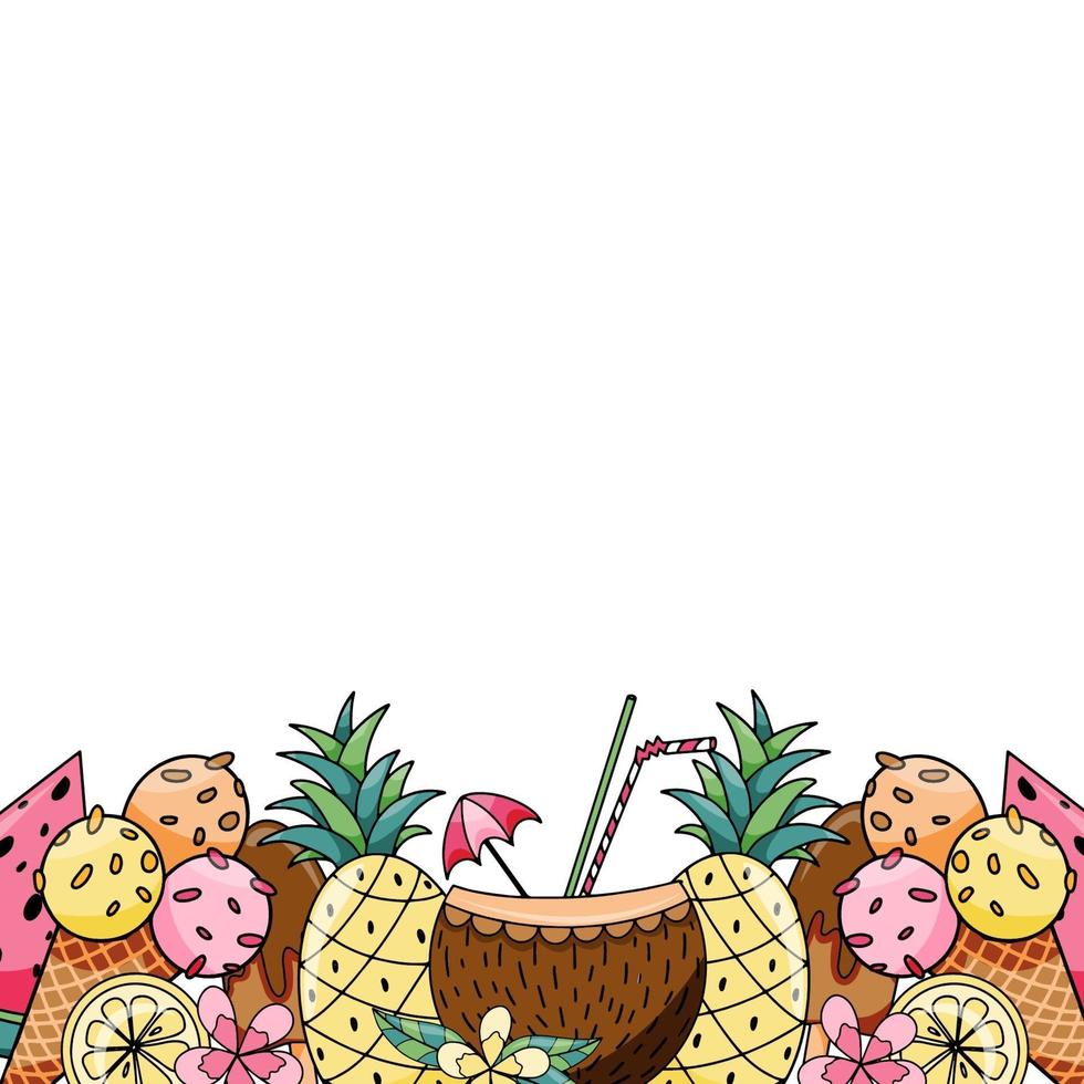 Horizontal banner template with fresh organic summer exotic tropical juicy fruits vector