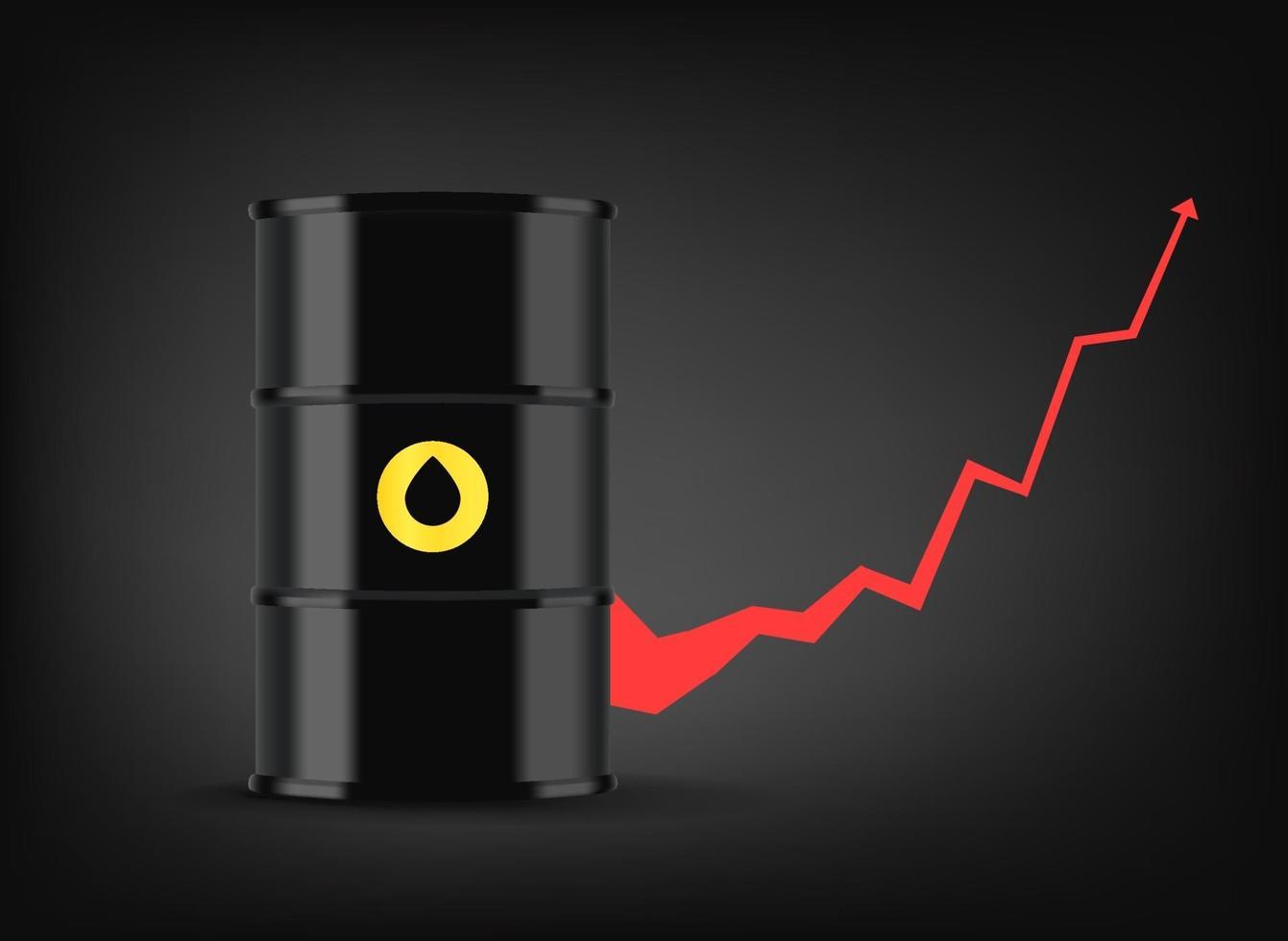 Oil price graphic. Black metal barrel with oil. Growing business vector