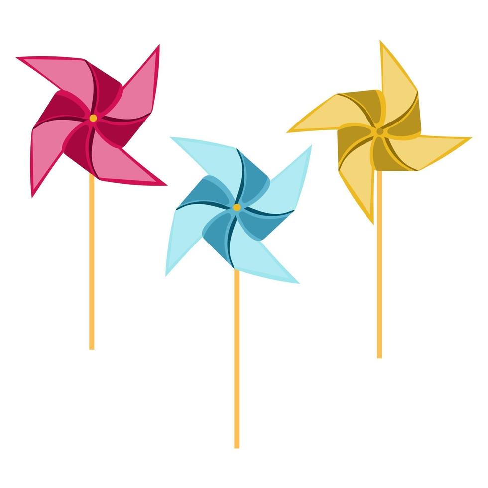 Set of colored paper windmill vector