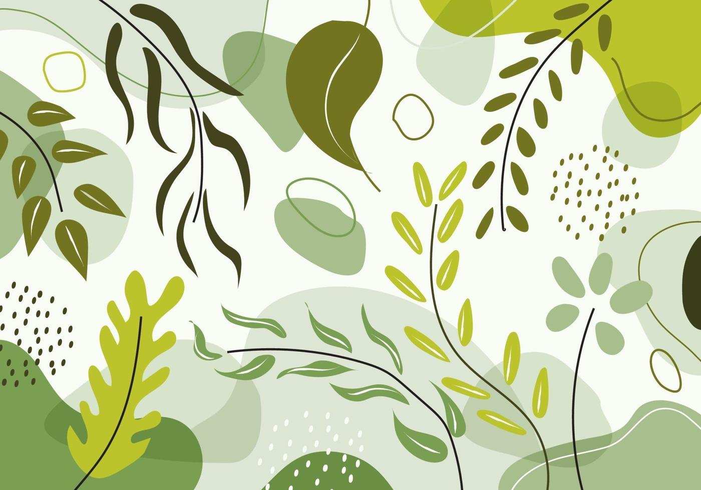 Hand drawn organic shapes green natural leaves, floral, line art pattern decoration element. vector