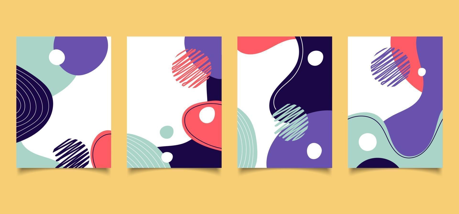 Conjunto de diseño de folleto de cubierta creativa colorido patrón de forma líquida con líneas sobre fondo blanco. vector