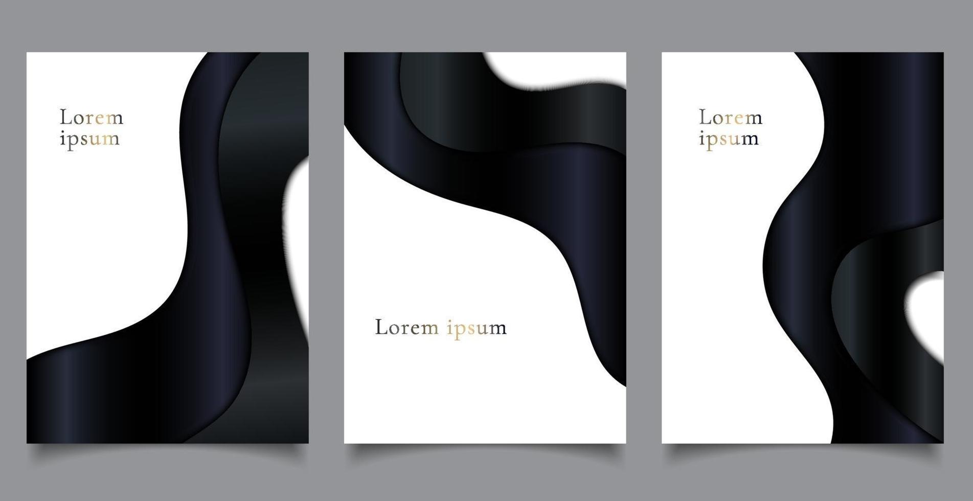 Set of brochure cover luxury template paper cut style black curve wave shape on white background vector