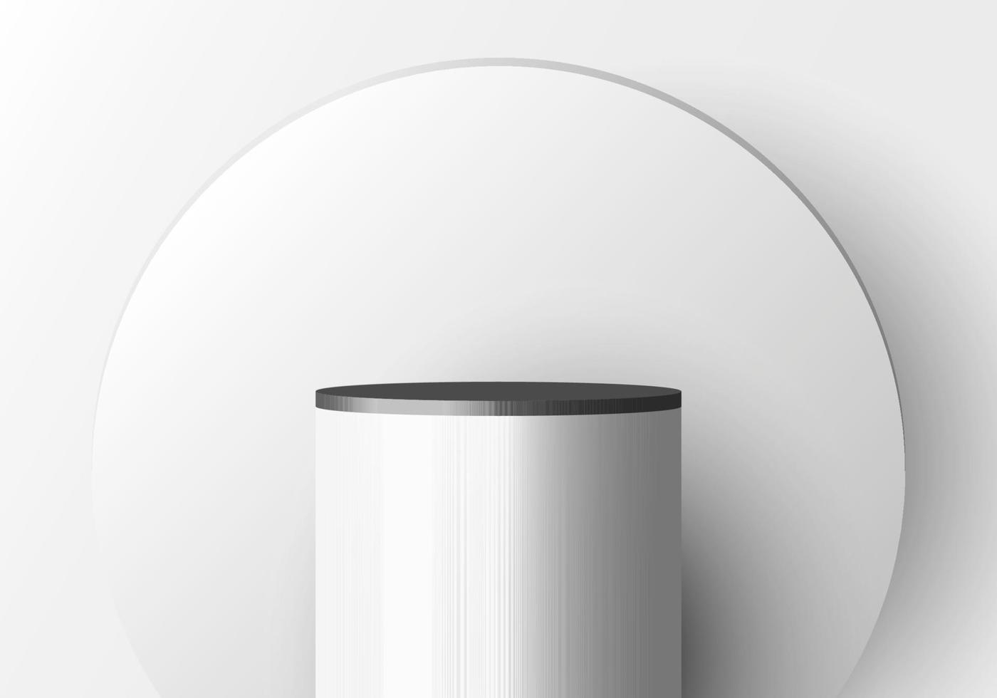 Pedestal blanco realista 3d con borde negro y fondo circular para exhibición de productos. vector