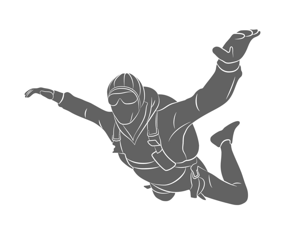 Silhouette skydiver on a white background. Vector illustration