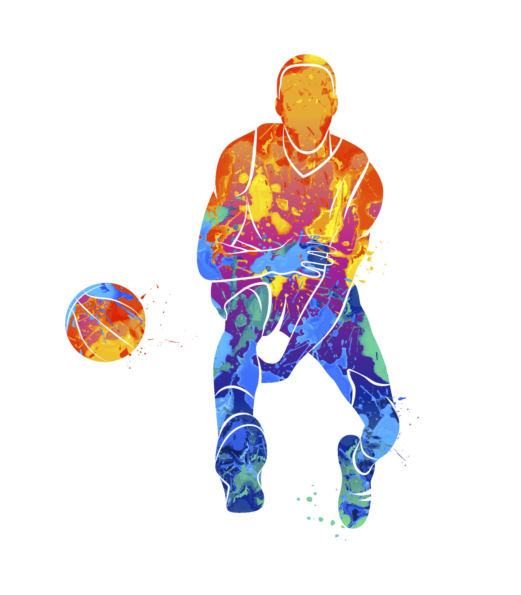 Abstract basketball player with ball from splash of watercolors. Vector