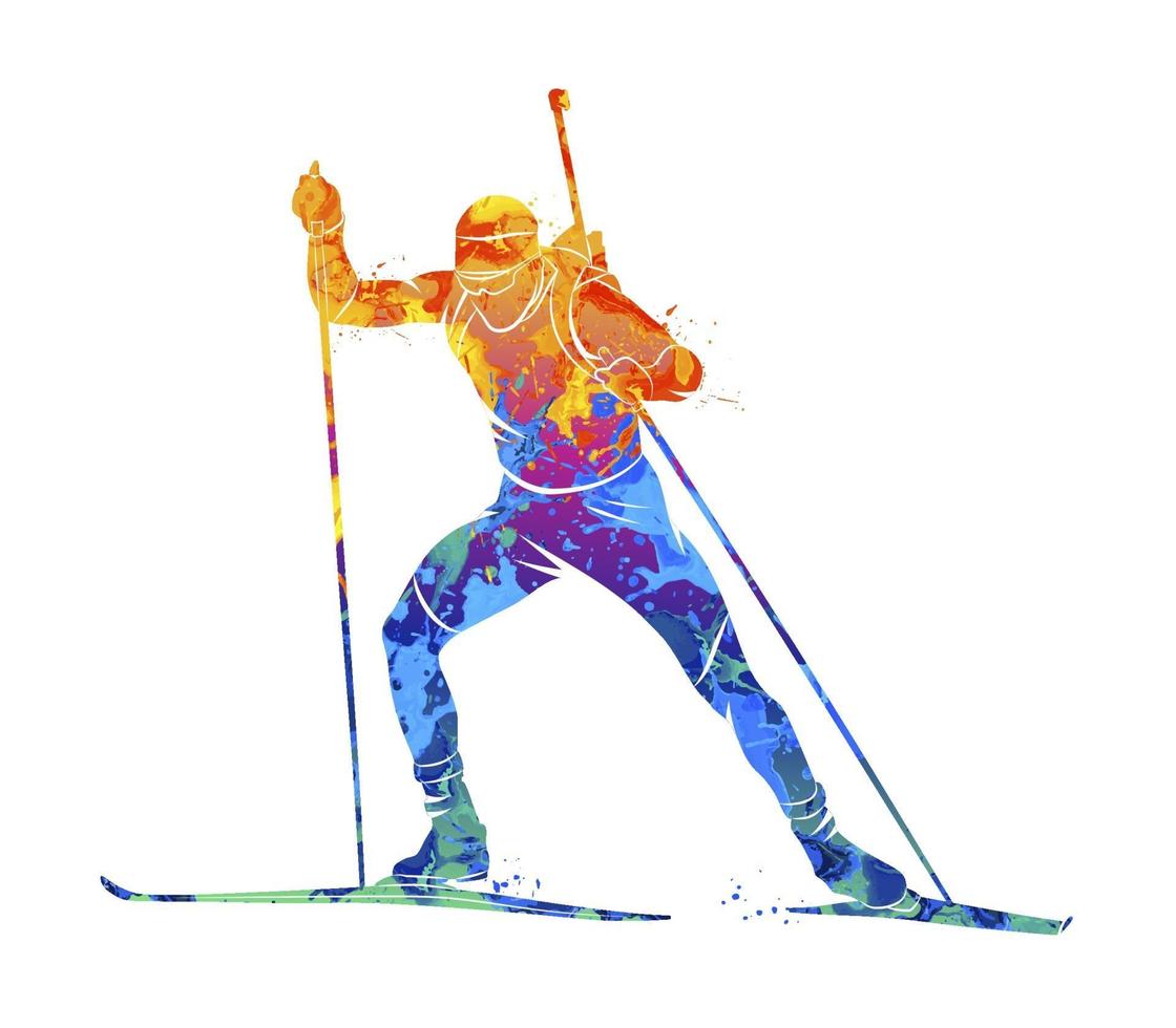 Abstract biathlete from splash of watercolors. Vector illustration of paints