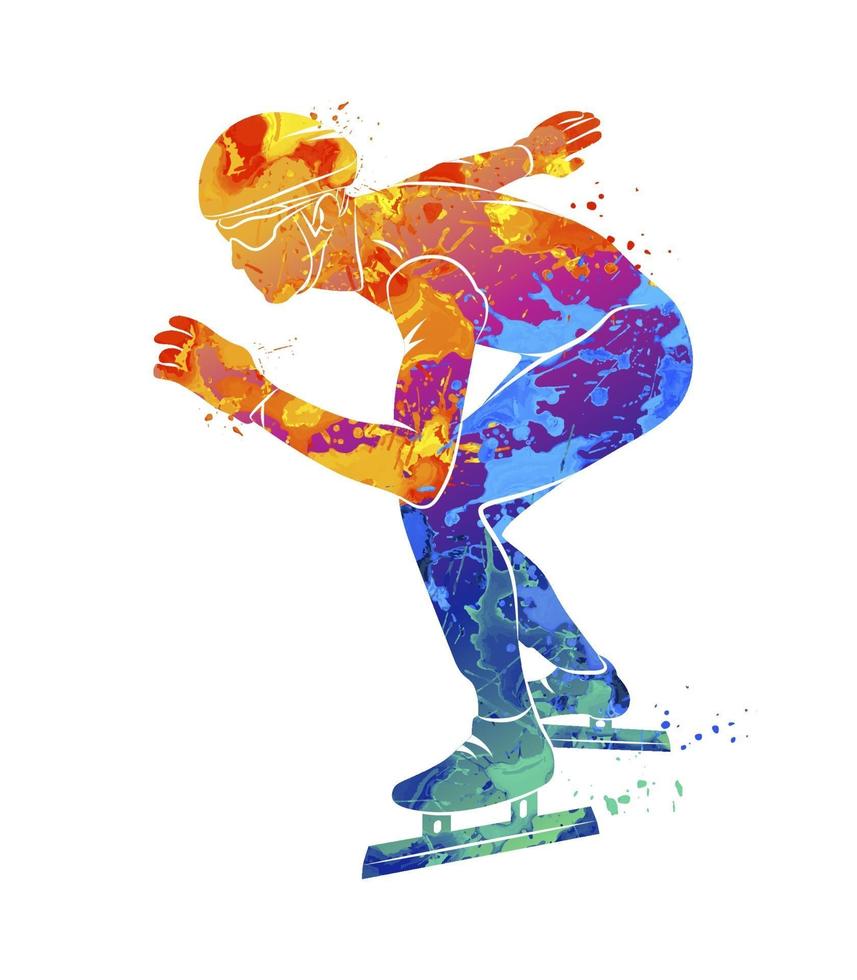 Abstract speed skaters from splash of watercolors. Vector illustration of paints