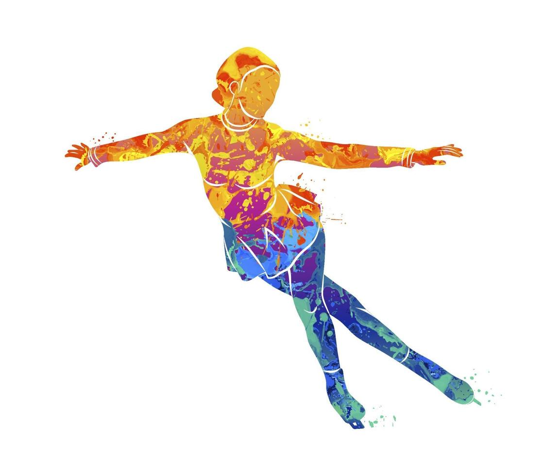 Abstract winter sport Figure skating girl from splash of watercolors. Vector illustration of paints