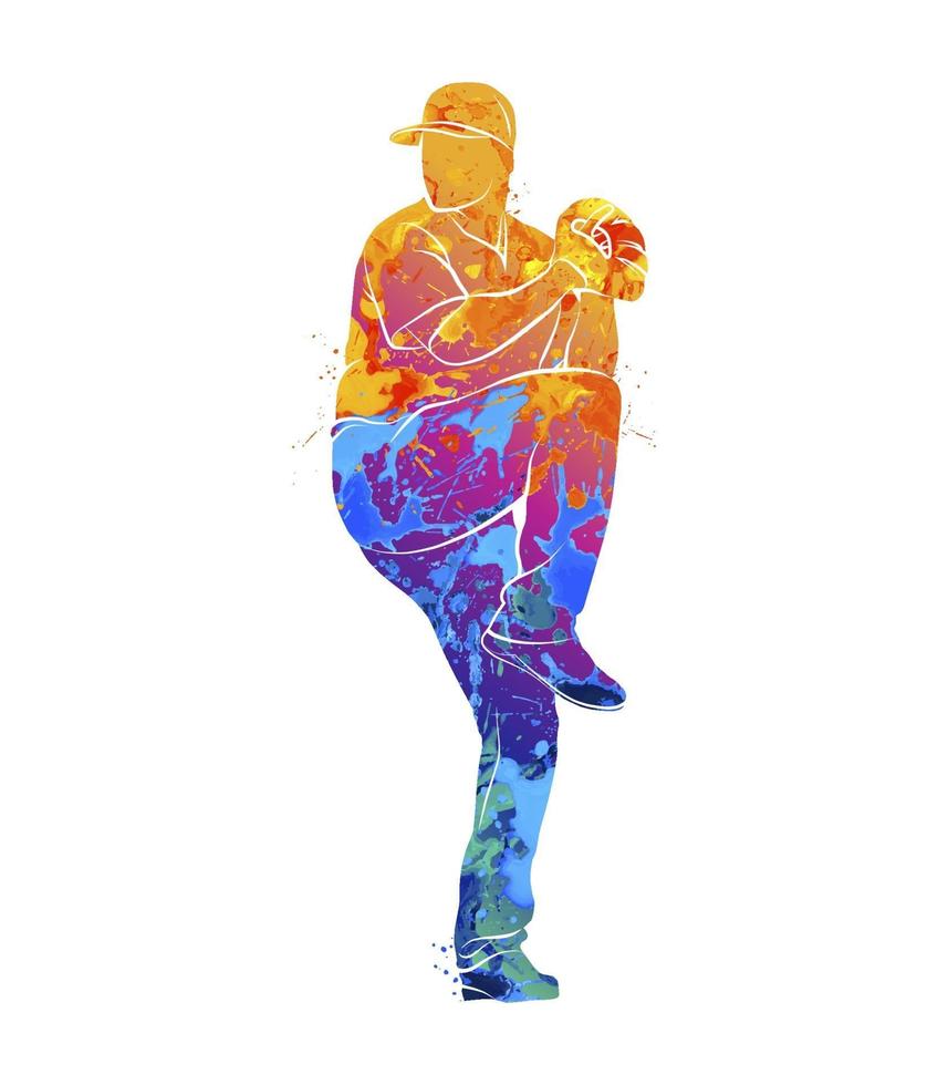 jugador de béisbol abstracto golpeando la bola de salpicaduras de acuarelas. ilustración vectorial de pinturas vector