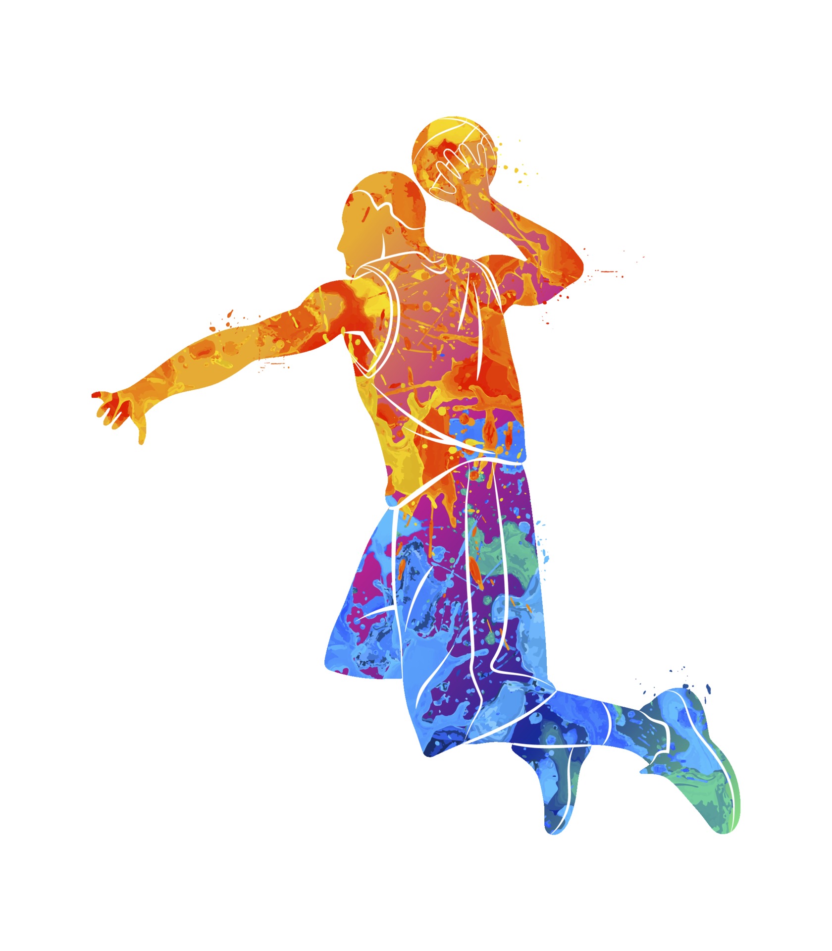 Abstract basketball player with ball from splash of watercolors. Vector