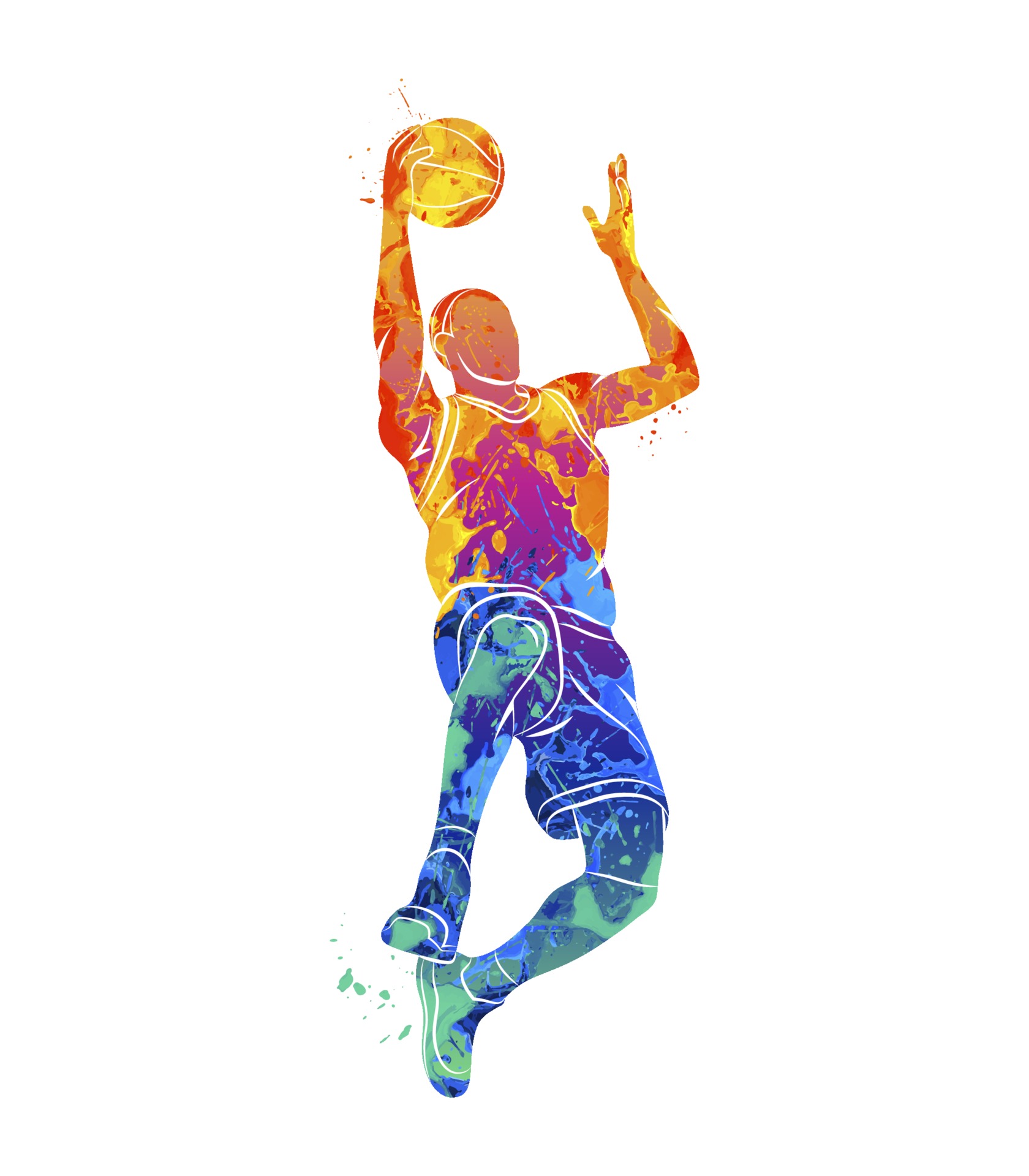 Abstract basketball player with ball from splash of watercolors. Vector
