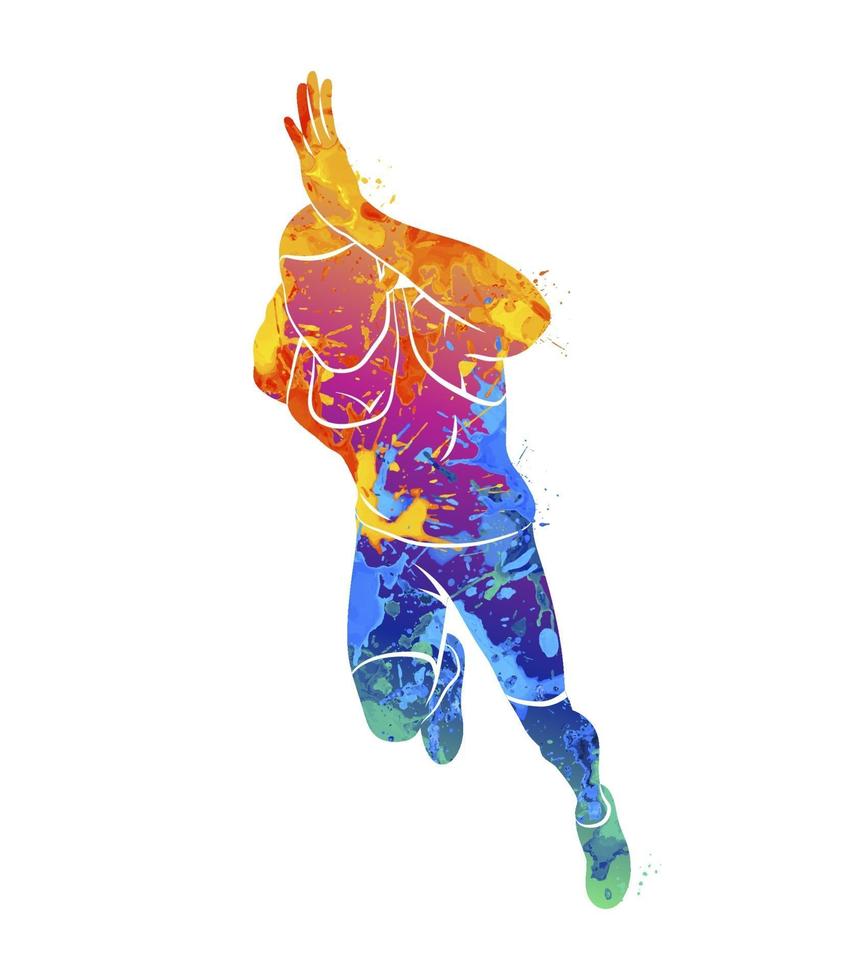 Abstract runners on short distances sprinter from splash of watercolors. Vector illustration of paints