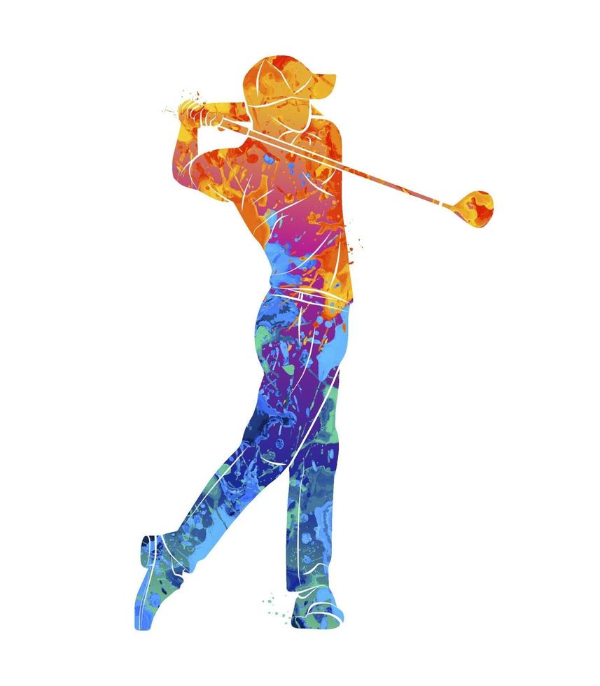 Abstract golf player from splash of watercolors. Vector illustration of paints