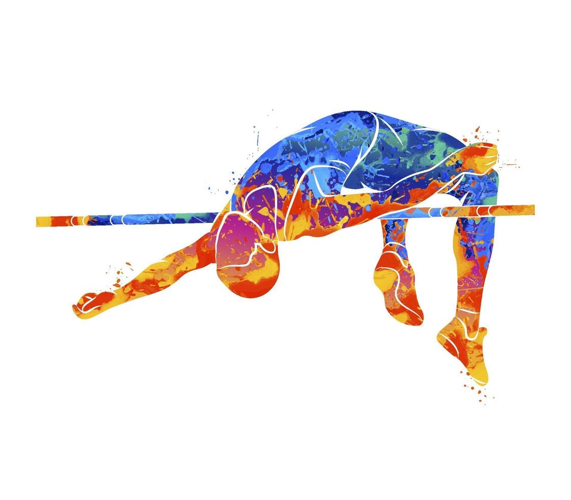 Abstract man jumps in height from splash of watercolors. Vector illustration of paints