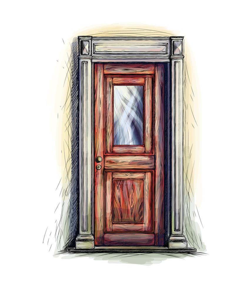 Elements of architecture, front door background, hand drawn old wooden door. Vector illustration
