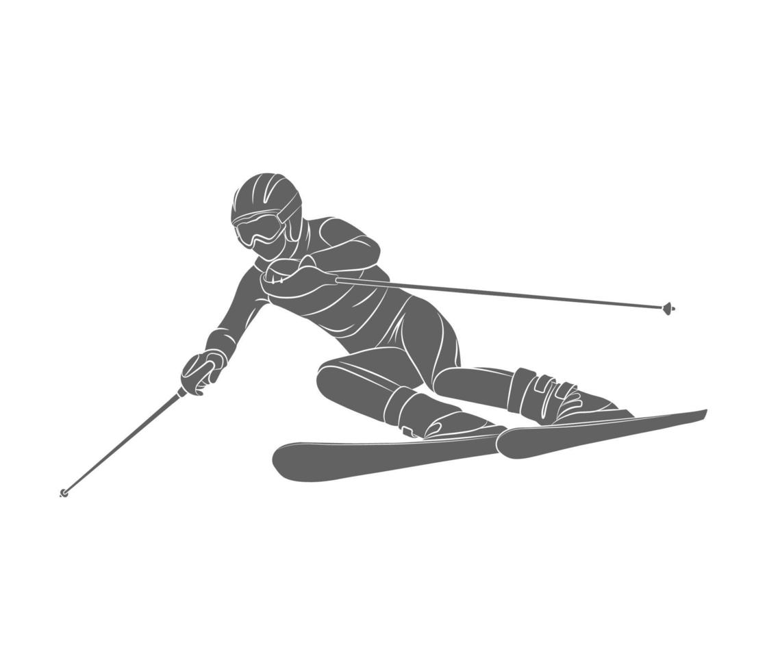 Skiing. Descent giant slalom skier winter sports on a white background. Vector illustration