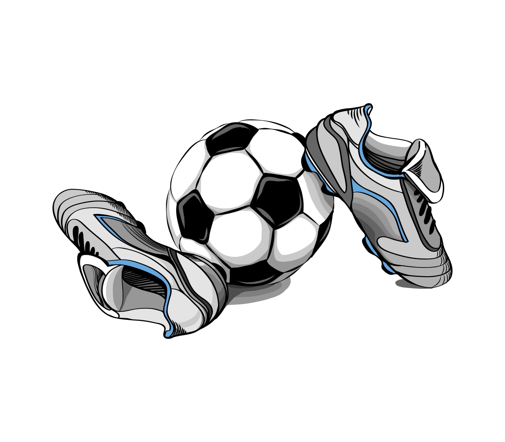 Football boots with ball on a white background. Vector illustration