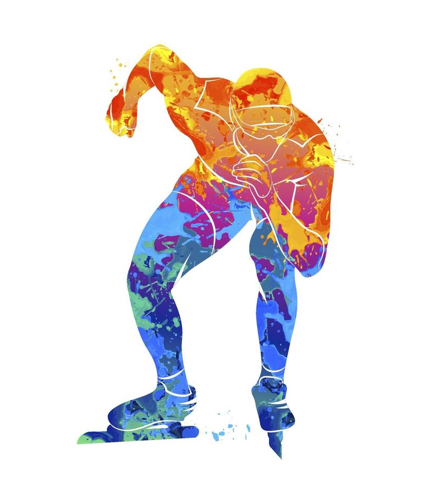 Abstract speed skaters from splash of watercolors. Vector illustration of paints