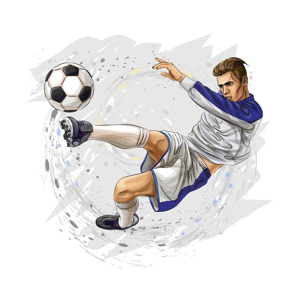 Soccer player kicks the ball. Vector illustration