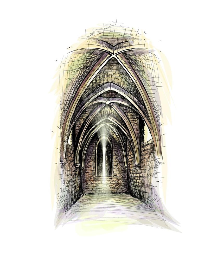 Gothic architecture hall. Castle indoor. church indoor. Vector illustration