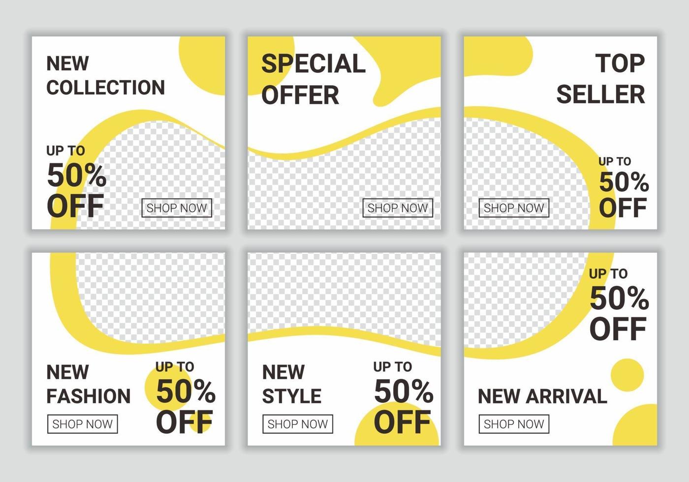 Social media post template in grid puzzle style for digital promotion. Set of Editable square banner for fashion post on ig. Suitable for social media post and web internet ads. Vector illustration