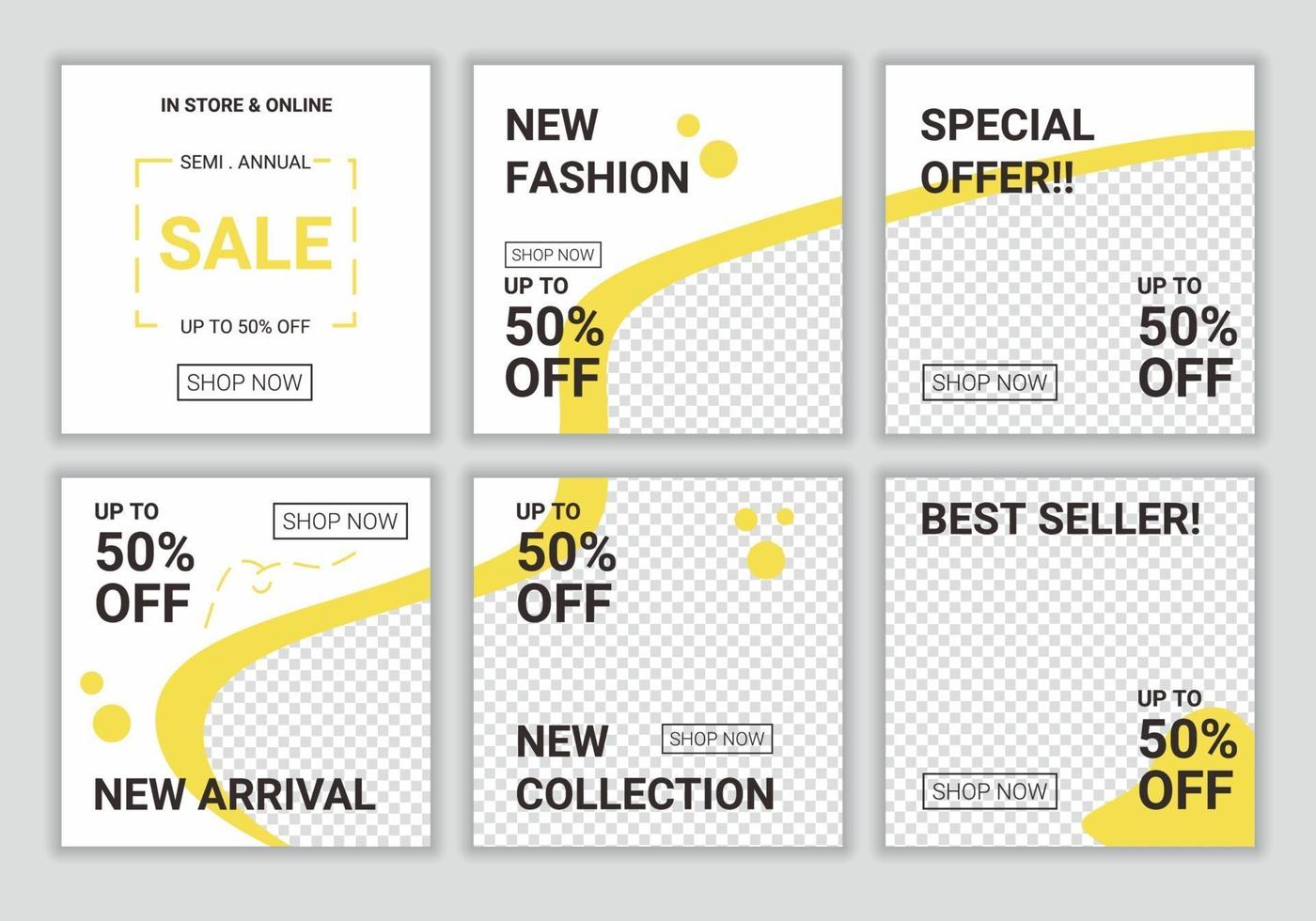 Set of creative cover design vector for social media post template. Editable collection backgrounds with fresh color yellow and white abstract puzzle banner for fashion flash sale promotion