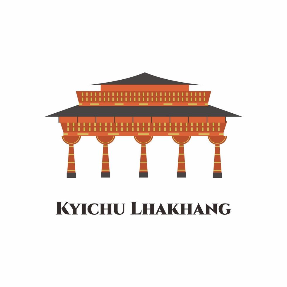 Kyichu Lhakhang. An important Himalayan Buddhist temple of Paro Valley, Bhutan. One of the oldest Buddhist Temples with more history, culture and tradition. It is worth a visit. Vector illustration
