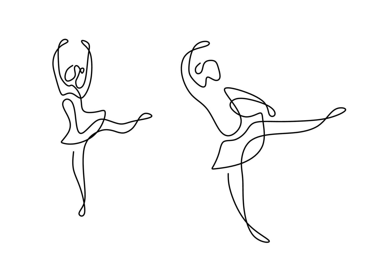 Continuous line drawing of two woman ballet dancer. Two young beautiful professional lady dancer practice ballet together to perform in minimalist design. Dance sport concept. Vector illustration