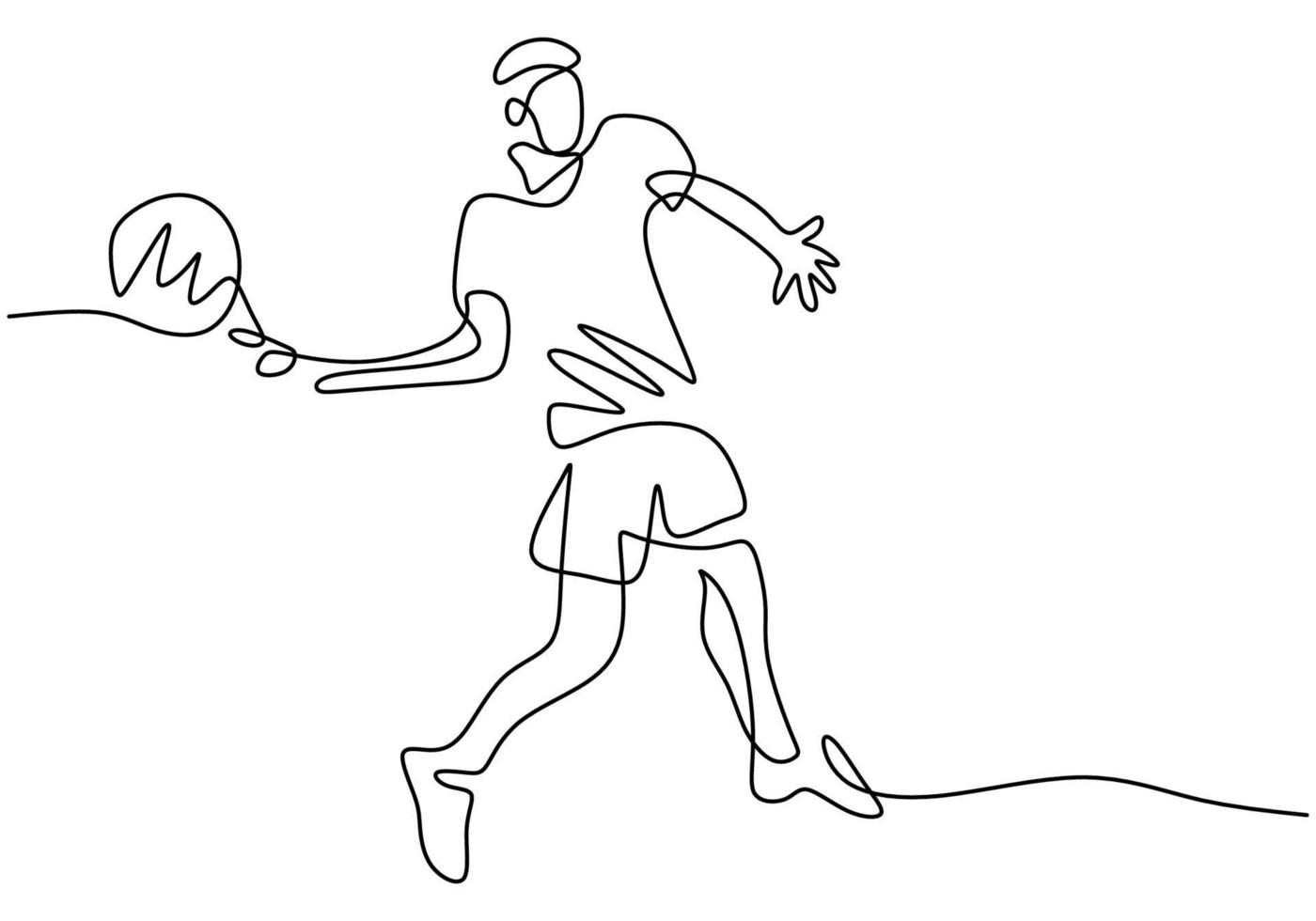 dibujo de línea continua del hombre que sostiene la raqueta para jugar un torneo de tenis. Tenis de práctica masculina enérgica joven aislado sobre fondo blanco. concepto de deporte y estilo de vida saludable. ilustración vectorial vector