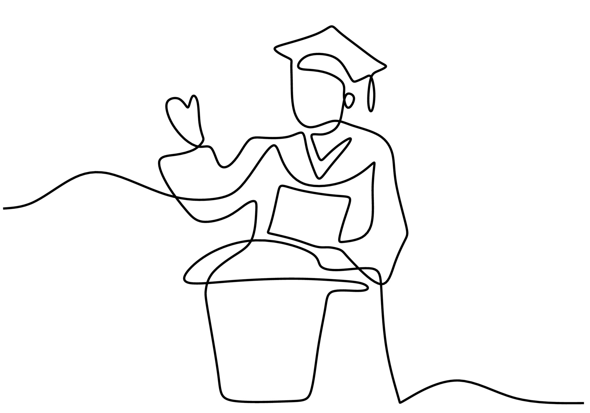 Continuous Line Art Drawing Of Graduation Student Made A Speech Young