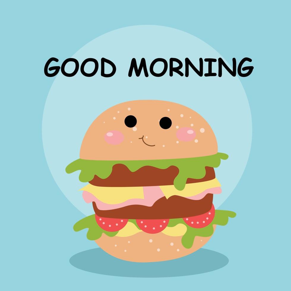 Cute hamburger good morning character vector template design ...