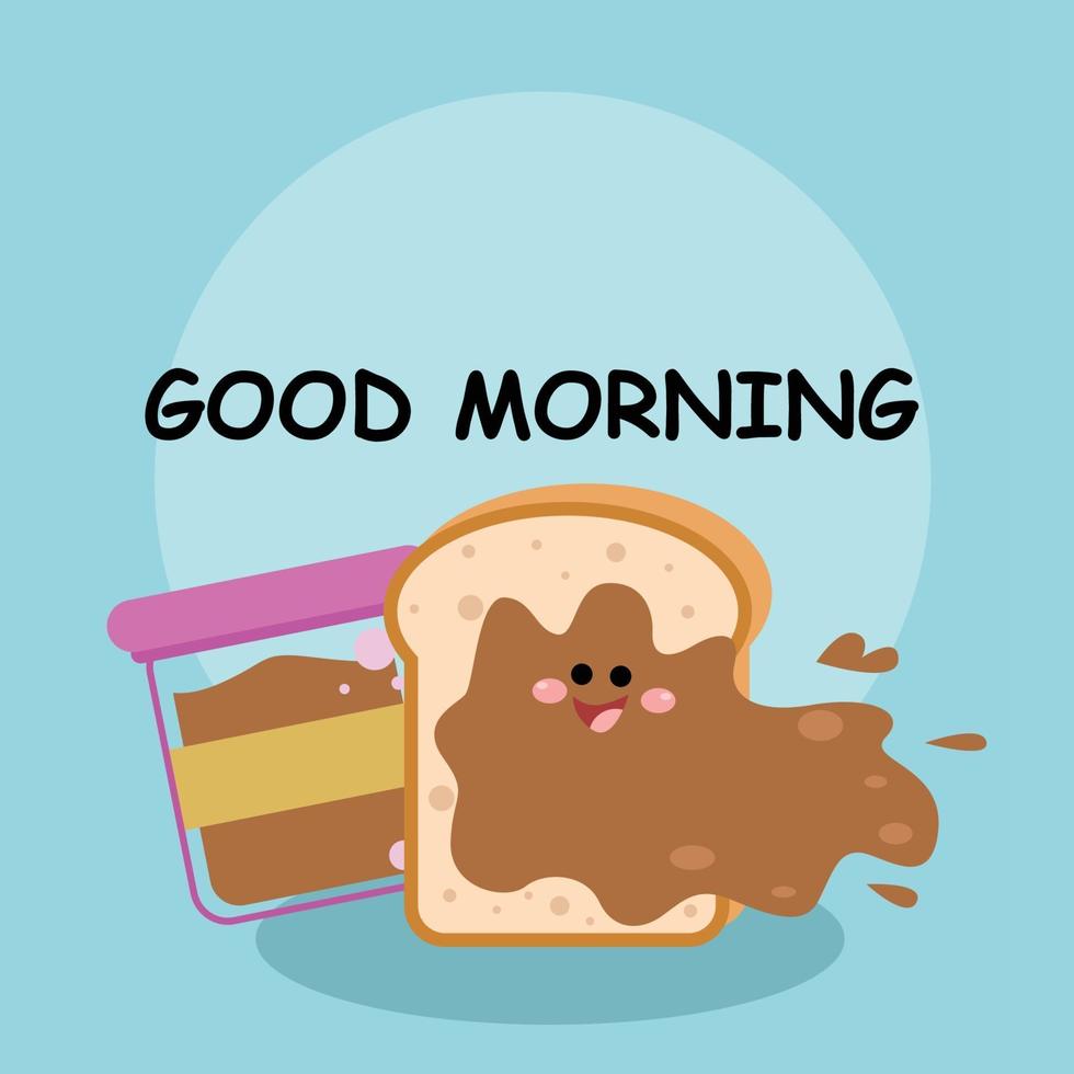 Cute bread smile good morning character vector template design ...