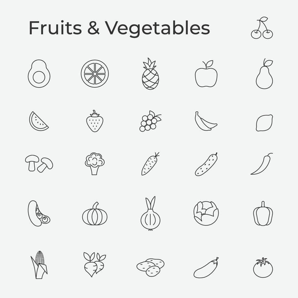 Set of fruits and vegetables isolated icon vector