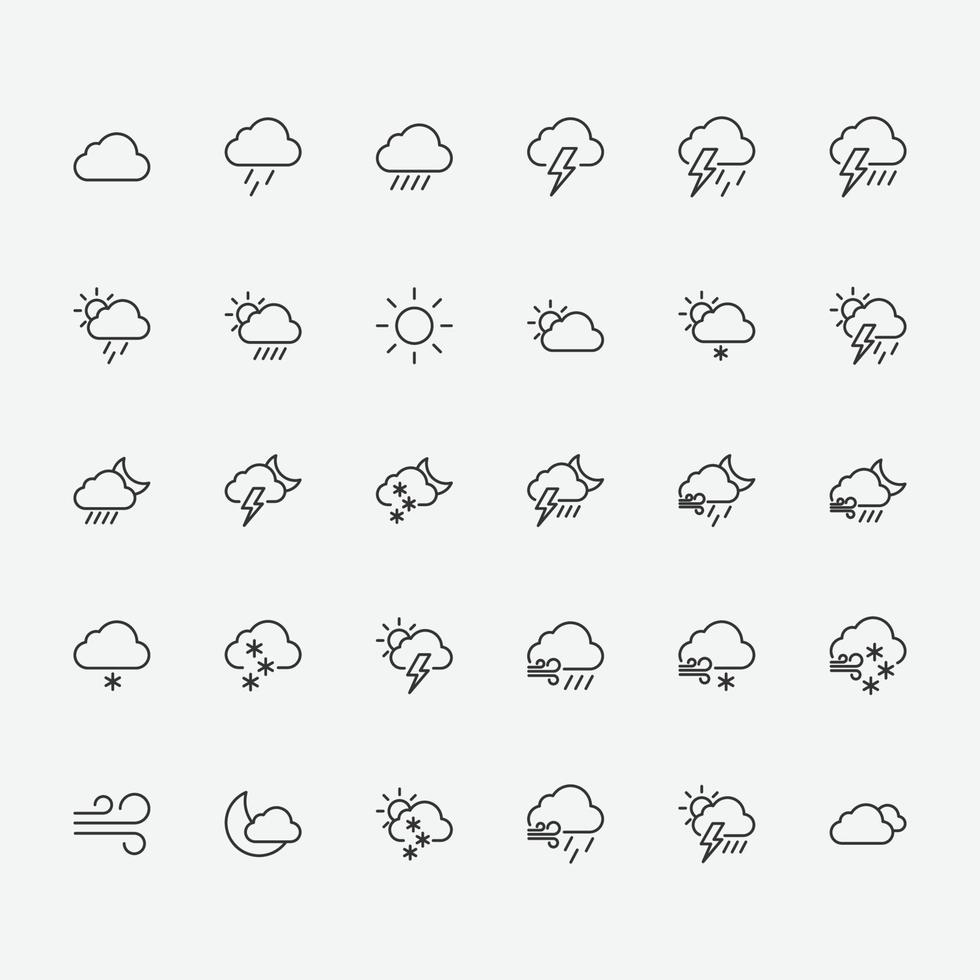 conjunto de iconos de símbolo meteorológico. ilustración vectorial de iconos del tiempo para diseño gráfico, sitio web y móvil. vector