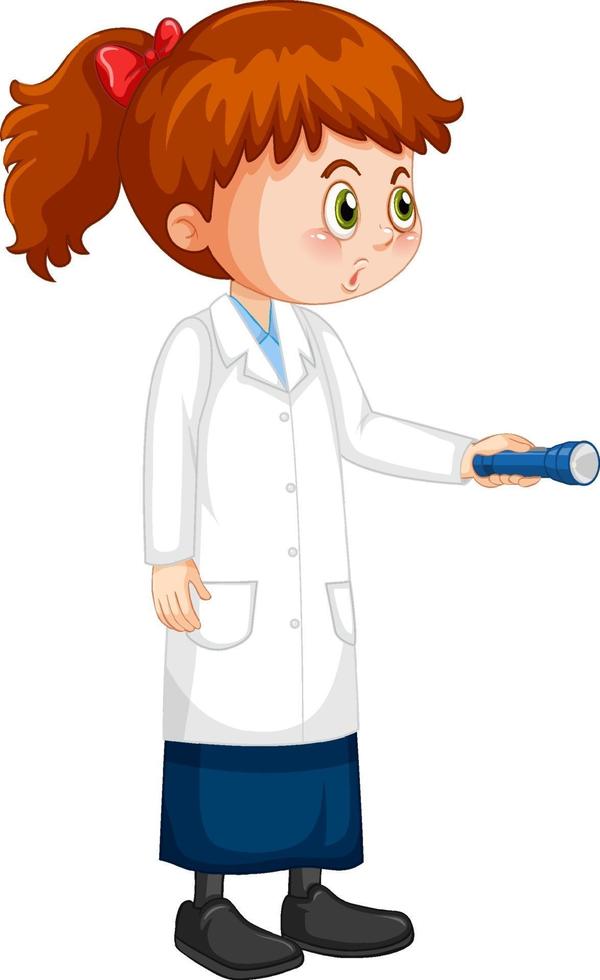 personaje de dibujos animados de niña linda con bata de laboratorio vector