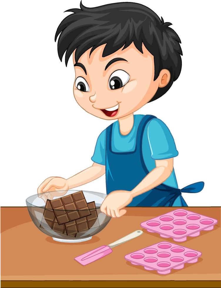 personaje de dibujos animados de un niño con equipos para hornear vector