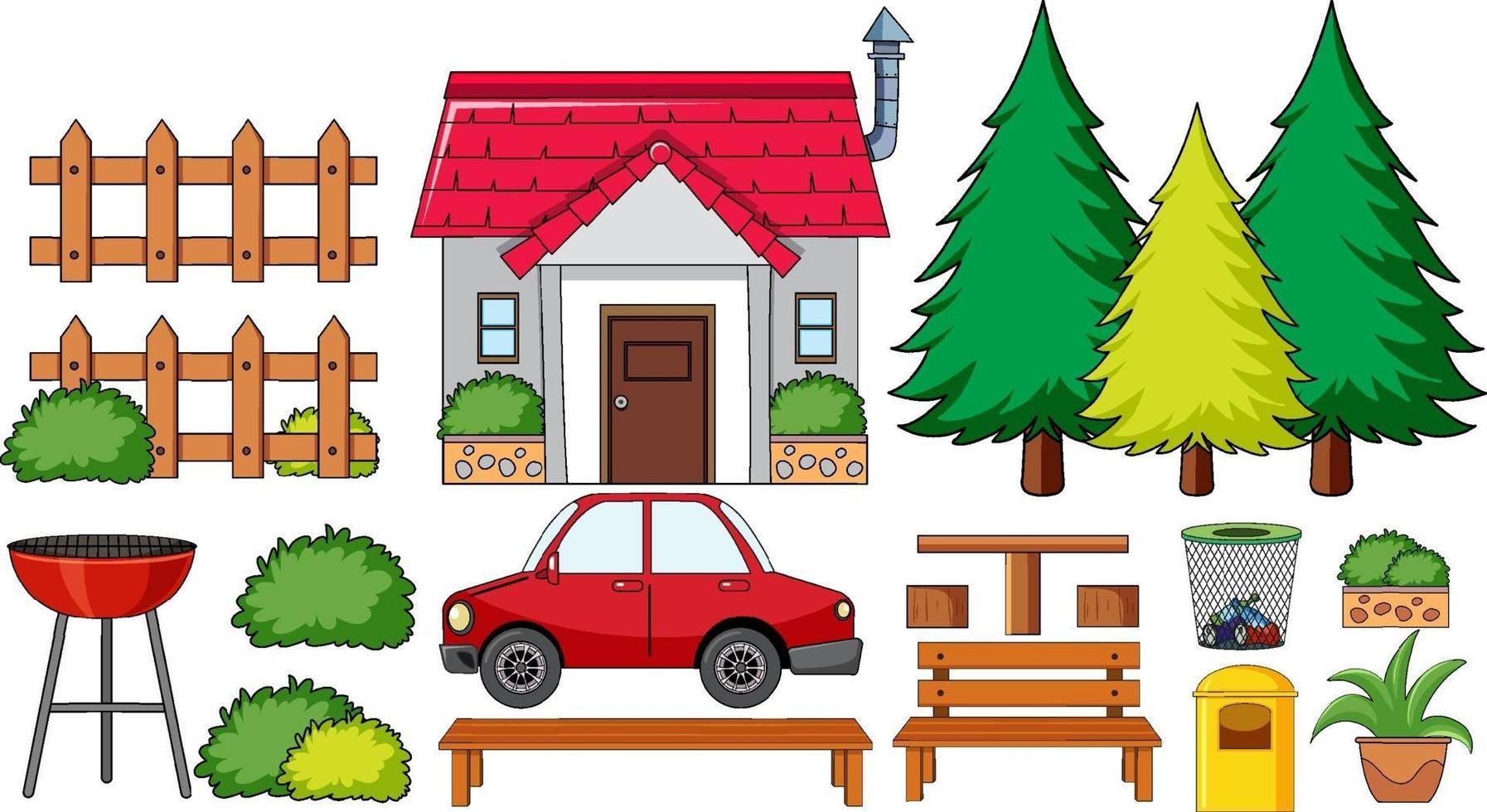 Set of outdoor house element on white background vector