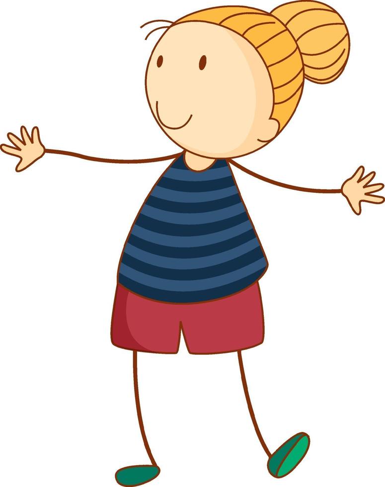 Cute girl cartoon character in hand drawn doodle style isolated vector