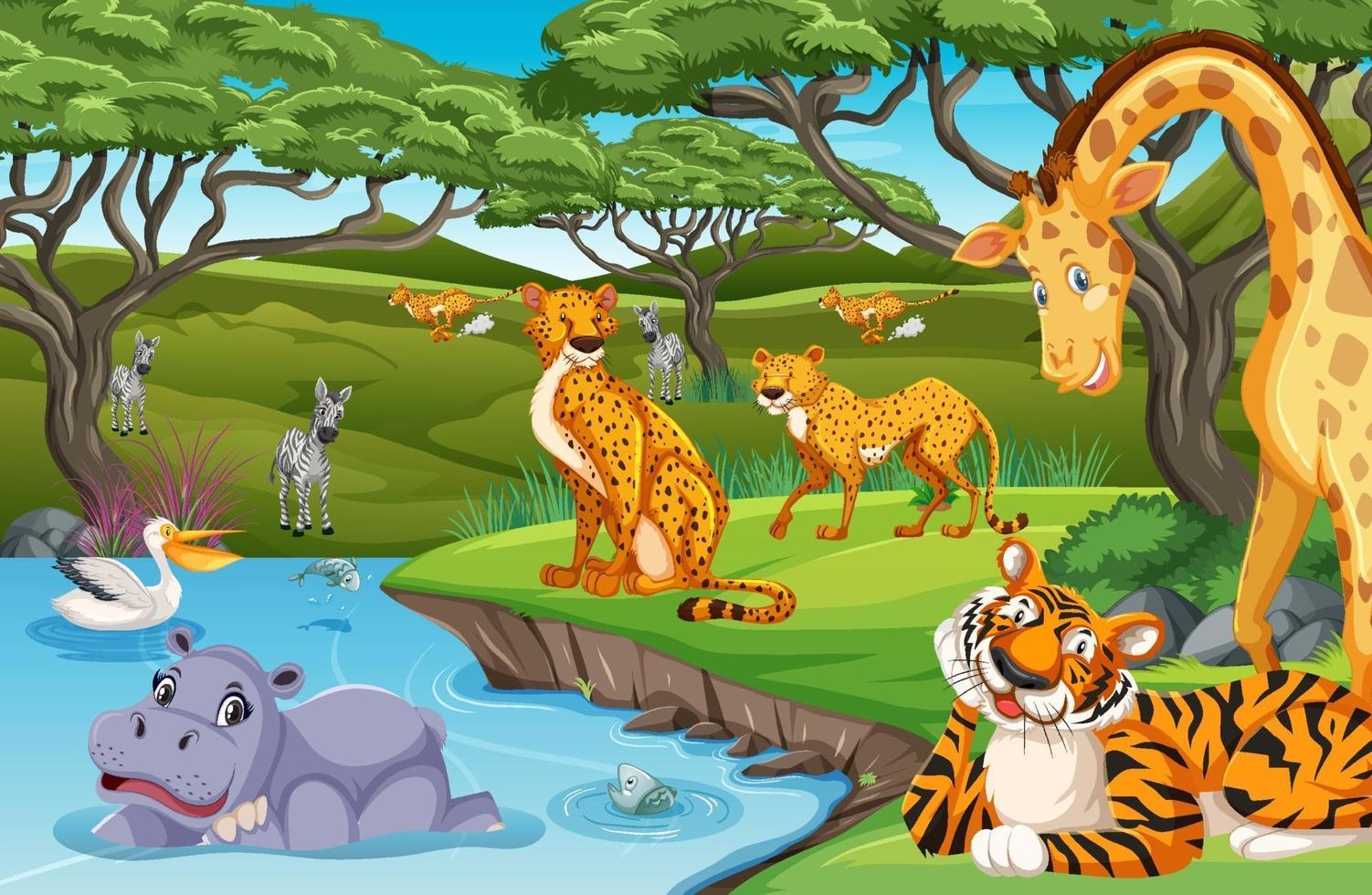 Wild animals in the jungle vector