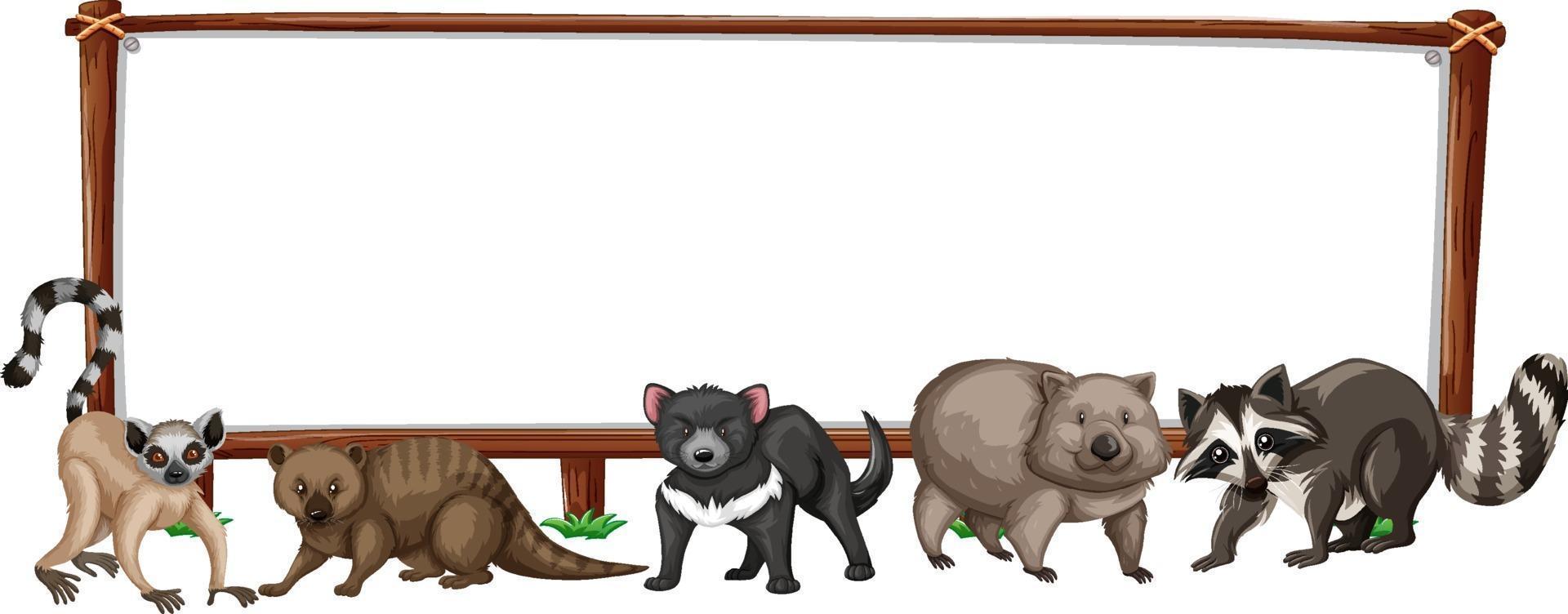 Banner vacío con animales salvajes sobre fondo blanco. vector