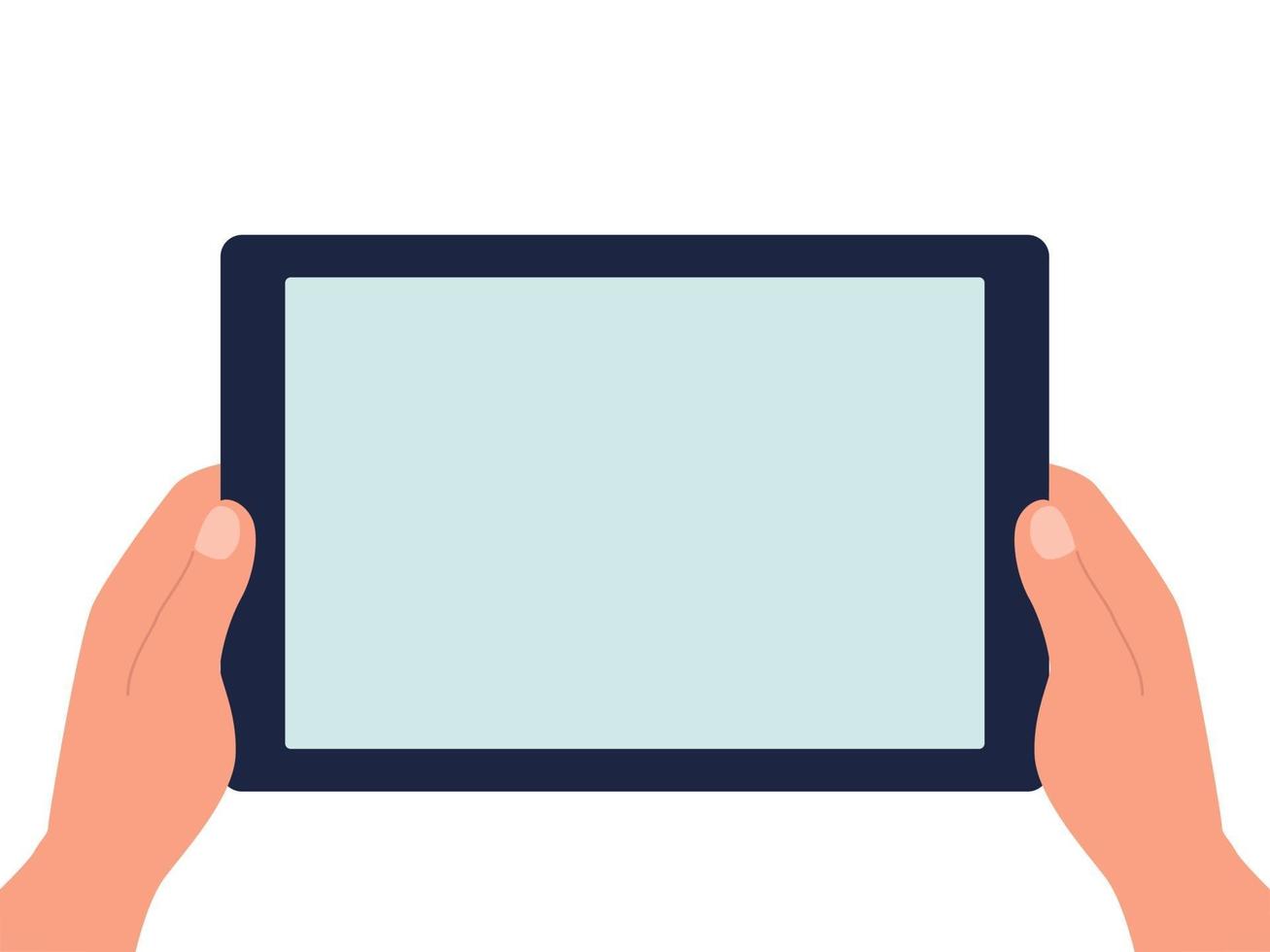 manos sosteniendo una tableta con una pantalla en blanco sobre un fondo blanco aislado. vector ilustración plana