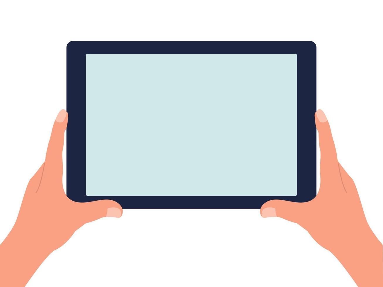 Tablet in hand with a blank screen on a white isolated background. Vector flat illustration